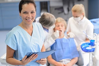 Patient receiving a dental exam